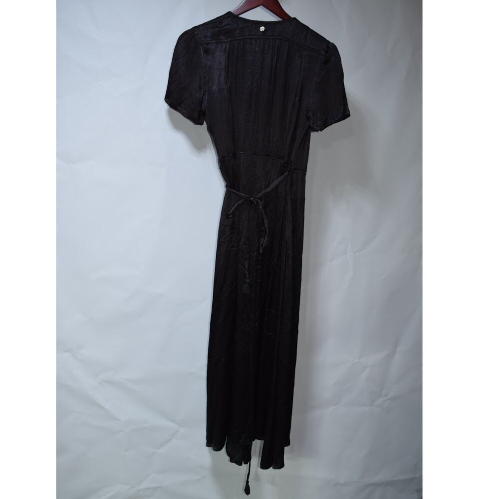 Billabong Black Maxi Wrap Dress Short Sleeve Tie Waist Boho Size M - Picture 4 of 4